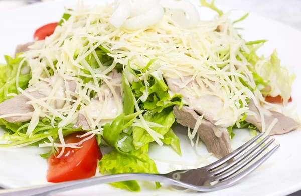 Salad with cheese, meat and vegetables — Stock Photo, Image