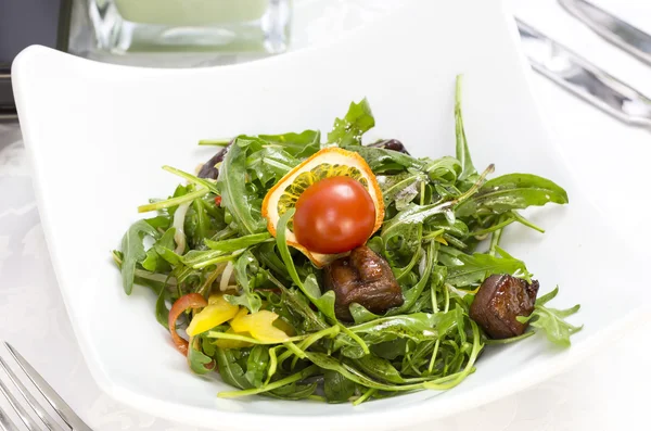 Eend met rucola op een plaat — Stockfoto