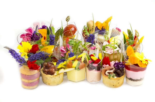 Canapes with edible flowers