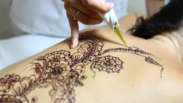 Proses menggambar mehendi — Stok Video