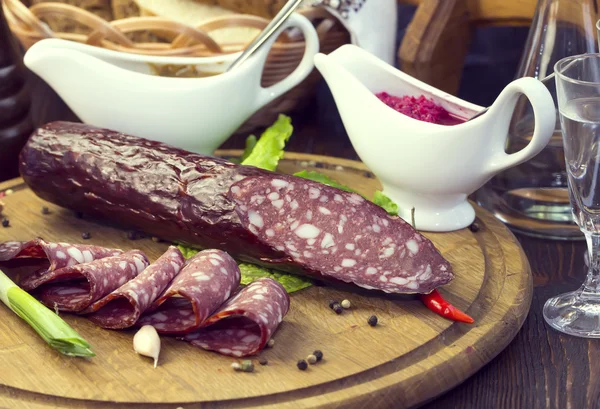 Plate with sausage — Stock Photo, Image