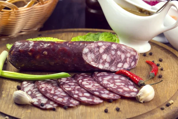 Plate with sausage — Stock Photo, Image