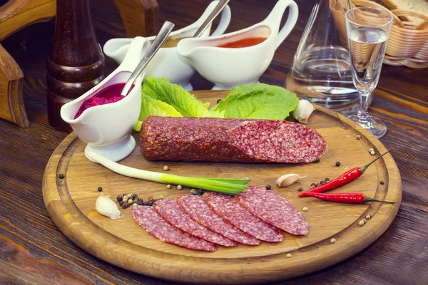 Plate with sausage — Stock Photo, Image