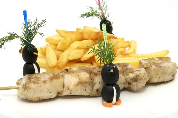 Franse frietjes en barbecue — Stockfoto