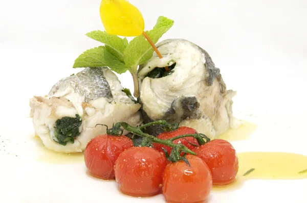 Baked fish with cherry — Stock Photo, Image