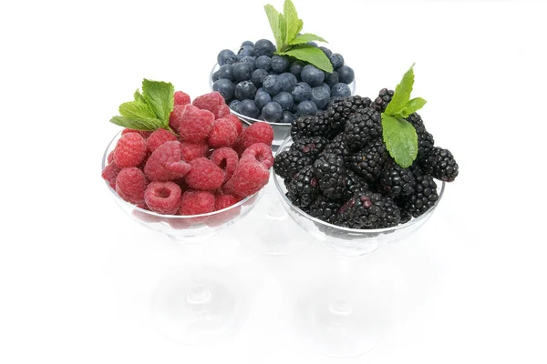 Blueberries raspberries and blackberries — Stock Photo, Image