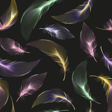 Altın kuş tüyleriyle kusursuz bir desen. Doku yineleniyor.