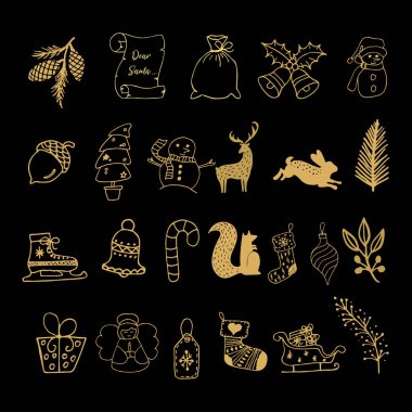 Yeni yıl unsurları. Noel 'in ana sembolleri.