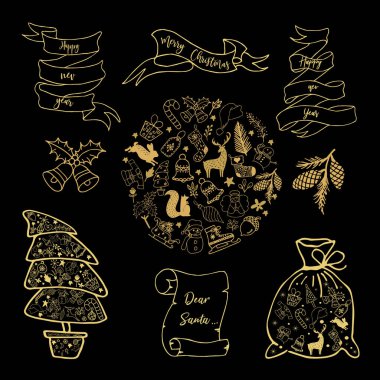 Yeni yıl unsurları. Noel 'in ana sembolleri.