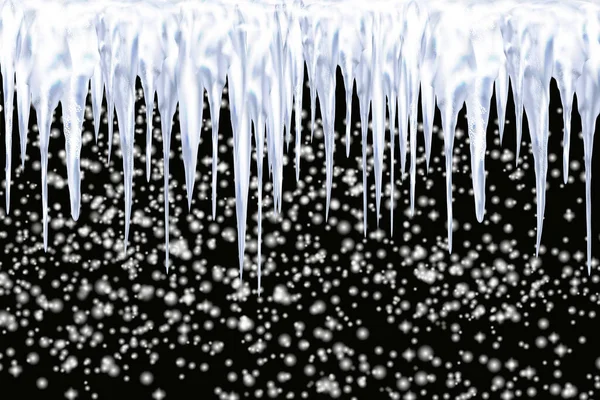 Set Von Schneebedeckten Eiszapfen Und Kappen Auf Winterlichem Hintergrund Winter — Stockvektor