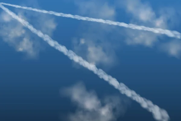 Efekt dymu po locie samolotem lub samolotem.Realistyczny zestaw izolowanych wektorów. — Wektor stockowy