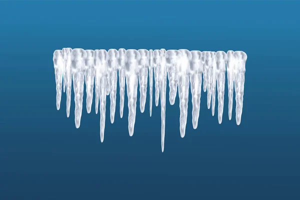 Et van besneeuwde elementen, ijspegels en doppen op winterachtergrond. — Stockvector