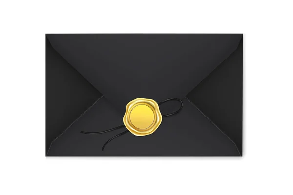 Envelopes pretos realistas branco um selo de ouro em um fundo claro. —  Vetores de Stock