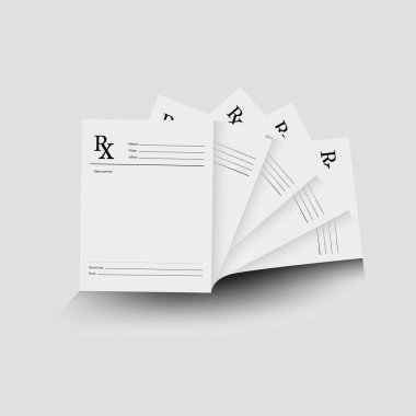 Beyaz arka planda izole edilmiş gerçekçi, boş tıbbi reçete formu.