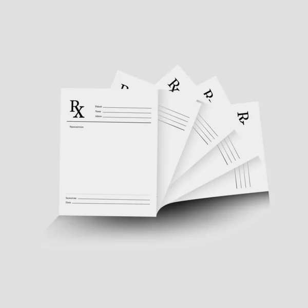 Formulario realista de prescripción médica en blanco aislado sobre fondo blanco. — Vector de stock