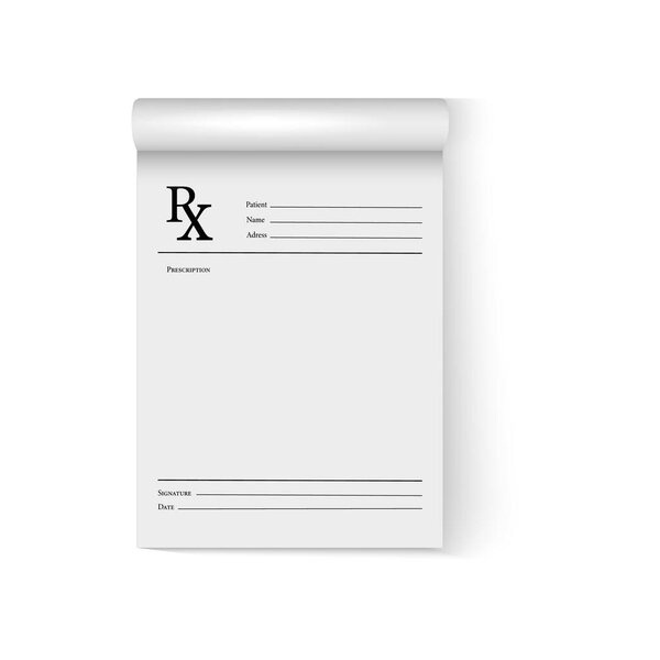 Реалистичный чистый медицинский рецепт формы изолированы на белом фоне.