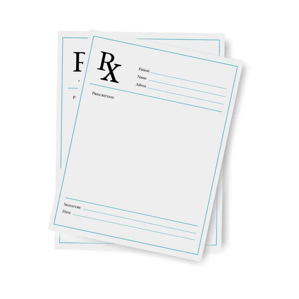Beyaz arka planda izole edilmiş gerçekçi, boş tıbbi reçete formu.