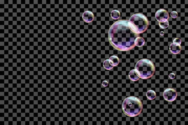 Boules Colorées Réalistes Texture Vectorielle Bulles Savon Transparentes Volantes — Image vectorielle