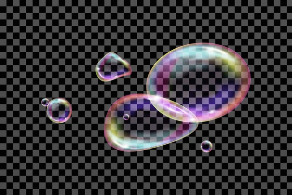 Realistische Gekleurde Ballen Vector Textuur Flying Transparante Zeepbellen — Stockvector