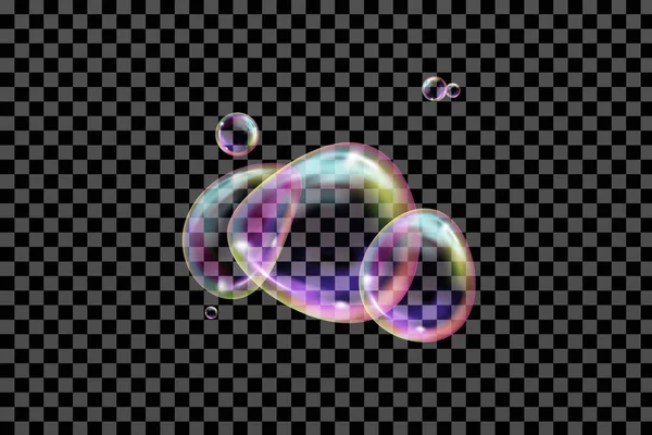 Настоящие Цветные Шары Векторная Текстура Полет Прозрачных Мыльных Пузырей — стоковый вектор