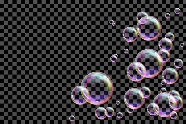 Balles Colorées Reaistiques Texture Vectorielle Bulles Savon Transparentes Volantes — Image vectorielle