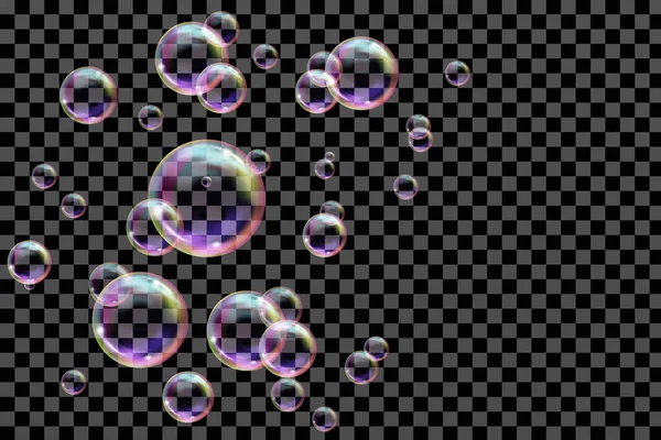 Reaistic Gekleurde Ballen Vector Textuur Flying Transparante Zeepbellen — Stockvector