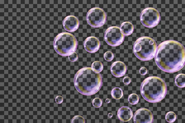 Reaistic Gekleurde Ballen Vector Textuur Flying Transparante Zeepbellen — Stockvector