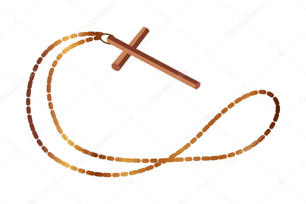 Catholic prayer beads with cross.Hand drawn vintage drawing of the rosary.