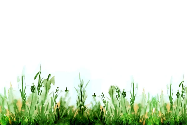 Ökologie Umwelt Und Biokonzept Aquarellillustration Grünes Gras — Stockfoto