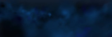 Tatil ve düğün kartları için soyut koyu çerçeve. Altın gökyüzü tozlu vektör pankart tasarımı. Lüks lacivert gece gökyüzü arka planında altın yıldızlar, sihirli parıltı ve bokeh ışıltısı..