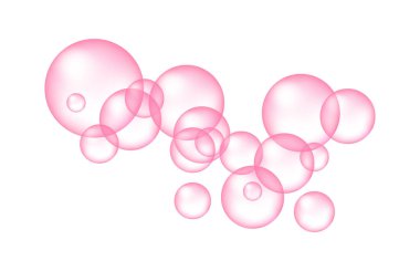 Balonlu sakız ve kolajen baloncuklarının vektör dokusu rüya gibi tasarım için. Arka plan. Beyaz zemin üzerinde köpüklü köpüklü hava ve su pembe kabarcıkları..