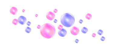 Balonlu sakız ve kolajen baloncuklarının vektör dokusu rüya gibi tasarım için. Arka plan. Beyaz zemin üzerinde köpüklü köpüklü hava ve su pembe kabarcıkları..