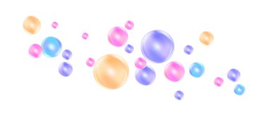 Balonlu sakız ve kolajen baloncuklarının vektör dokusu rüya gibi tasarım için. Arka plan. Beyaz zemin üzerinde köpüklü köpüklü hava ve su pembe kabarcıkları..