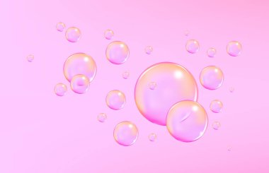 Balonlu sakız ve kolajen baloncuklarının vektör dokusu rüya gibi tasarım için. Arka plan. Beyaz zemin üzerinde köpüklü köpüklü hava ve su pembe kabarcıkları..