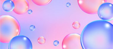 Balonlu sakız ve kolajen baloncuklarının vektör dokusu rüya gibi tasarım için. Arka plan. Beyaz zemin üzerinde köpüklü köpüklü hava ve su pembe kabarcıkları..