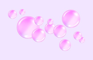 Kabarcık sakızı ve kolajen baloncukların vektör dokusu rüya tasarımı için arka plan. Beyaz arkaplan üzerinde köpüklü köpüklü hava ve su pembe kabarcıkları.