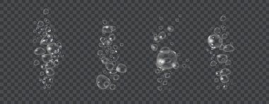 Şeffaf damlalar ve sabun köpükleri deniz, akvaryum ya da taze tasarım kavramları için bir vektör dokusu oluşturur. Siyah bir zemin üzerinde köpüklü ve coşkulu bir tarzla suda gerçekçi oksijen kabarcıkları oluşturur..