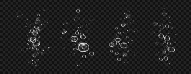 Şeffaf damlalar ve sabun köpükleri deniz, akvaryum ya da taze tasarım kavramları için bir vektör dokusu oluşturur. Siyah bir zemin üzerinde köpüklü ve coşkulu bir tarzla suda gerçekçi oksijen kabarcıkları oluşturur..