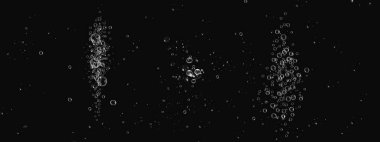 Şeffaf damlalar ve sabun köpükleri deniz, akvaryum ya da taze tasarım kavramları için bir vektör dokusu oluşturur. Siyah bir zemin üzerinde köpüklü ve coşkulu bir tarzla suda gerçekçi oksijen kabarcıkları oluşturur..