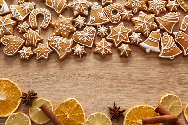 Christmas gingerbread cookies on wooden table — Stock Photo, Image