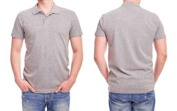 Junger Mann mit grauem Poloshirt — Stockfoto