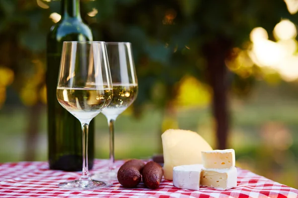 Två glas vin och en flaska — Stockfoto