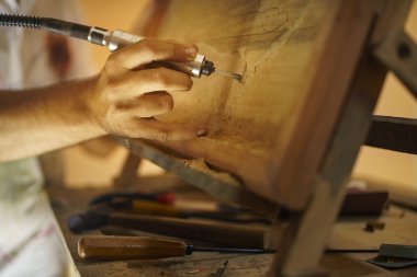 Sculptor Painter Artist Chiseling A Wooden Bas Relief-2 clipart