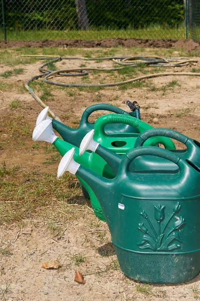 Watering Cans Lined Use — Stock Photo, Image