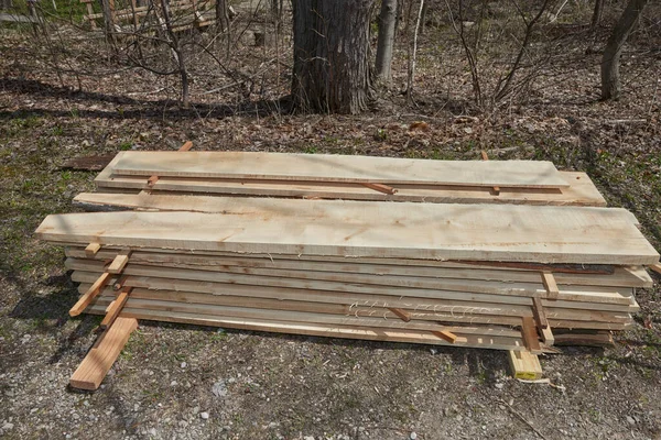 Arbor Day Holden Arboretum April 2014 Stack Cut Lumber — Stock Photo, Image