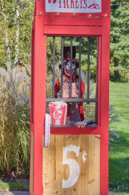 Halloween spooky characters /displays on residential lawn in Moreland Hills, Ohio USA