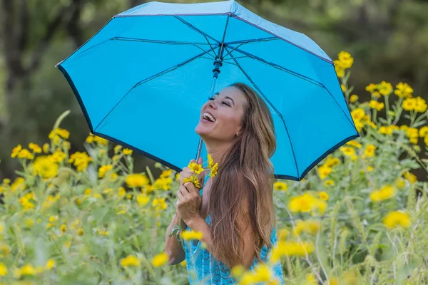 Brunette Model In een veld — Stockfoto