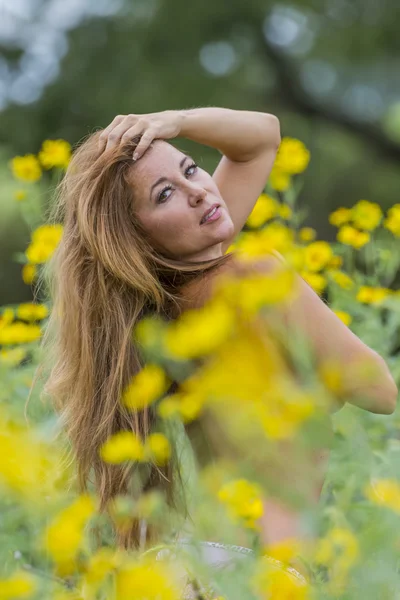 Modelo de morena em um campo — Fotografia de Stock