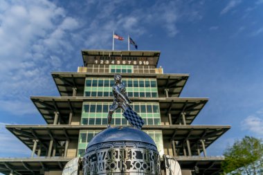 The Borg Warner Trophy sits in front of the Pagoda as the Indianapolis Motor Speedway plays host to the 105th Running Of The Indianapolis 500 in Indianapolis, Indiana. clipart