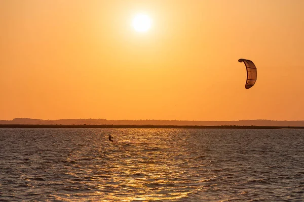 Acrobatic Jump Professional Kite Surfer Sea Wave Athlete Showing Sport — Stock Photo, Image
